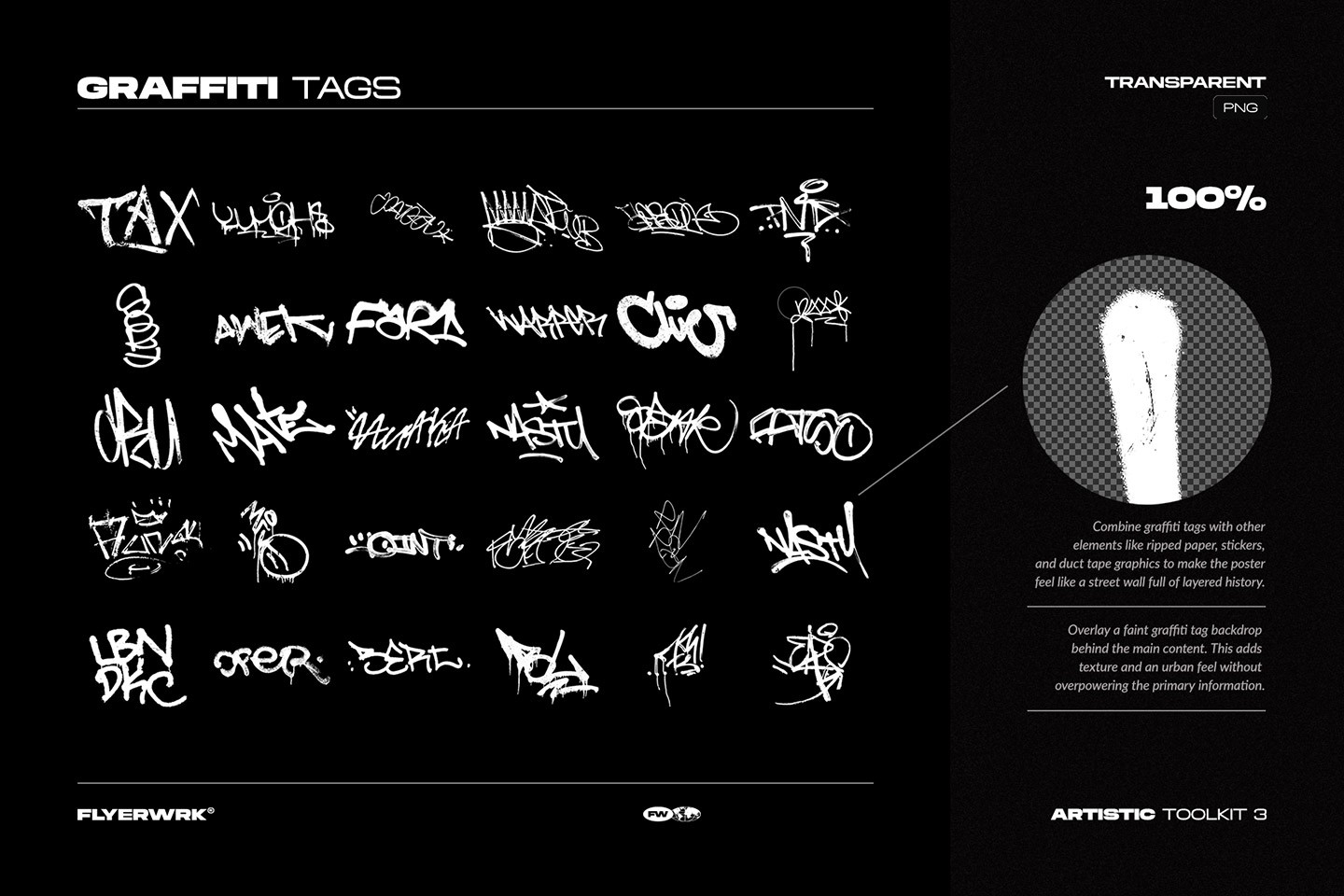 Artistic Toolkit 3 graffiti tag elements for street style poster designs