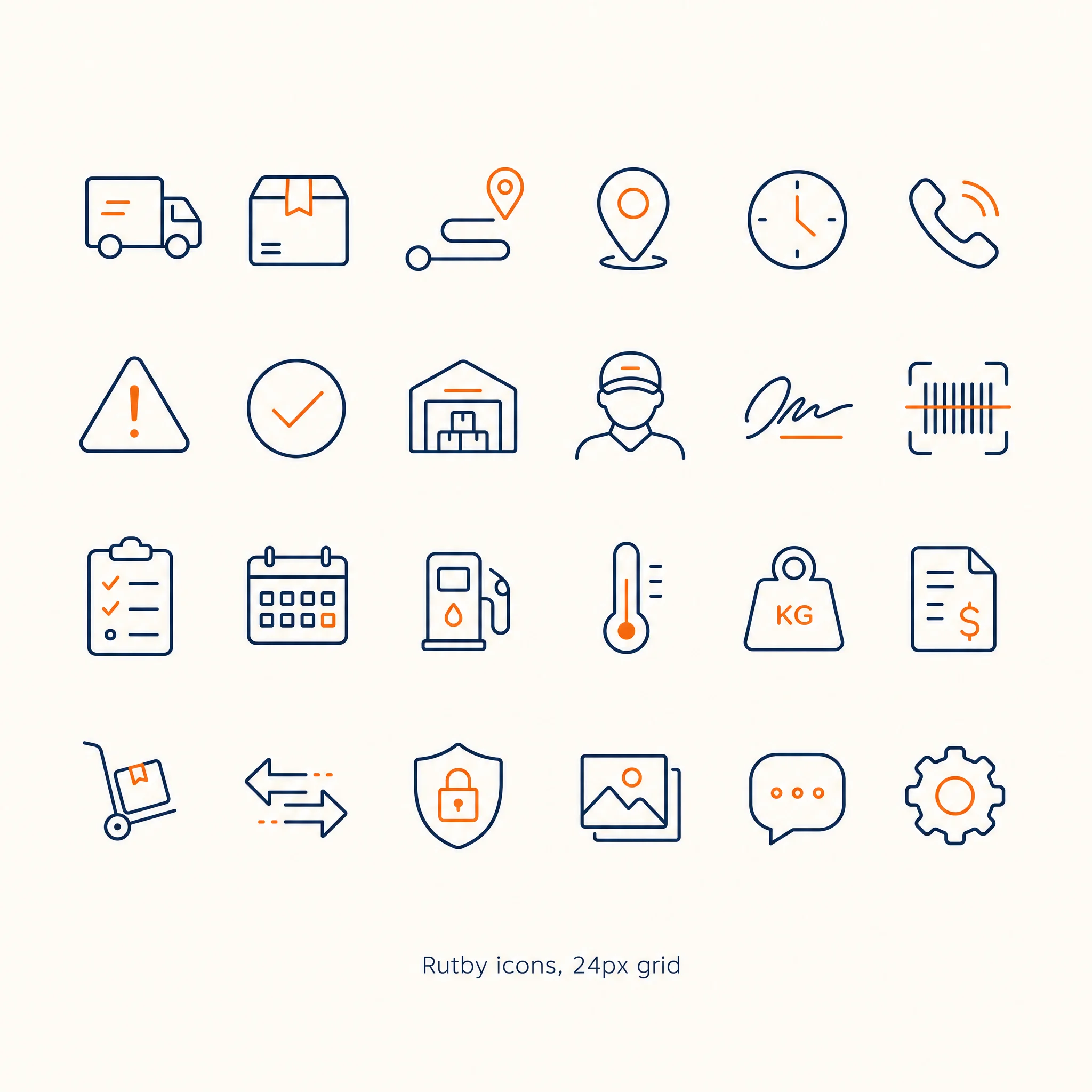 Sheet of 24 line icons for a logistics app