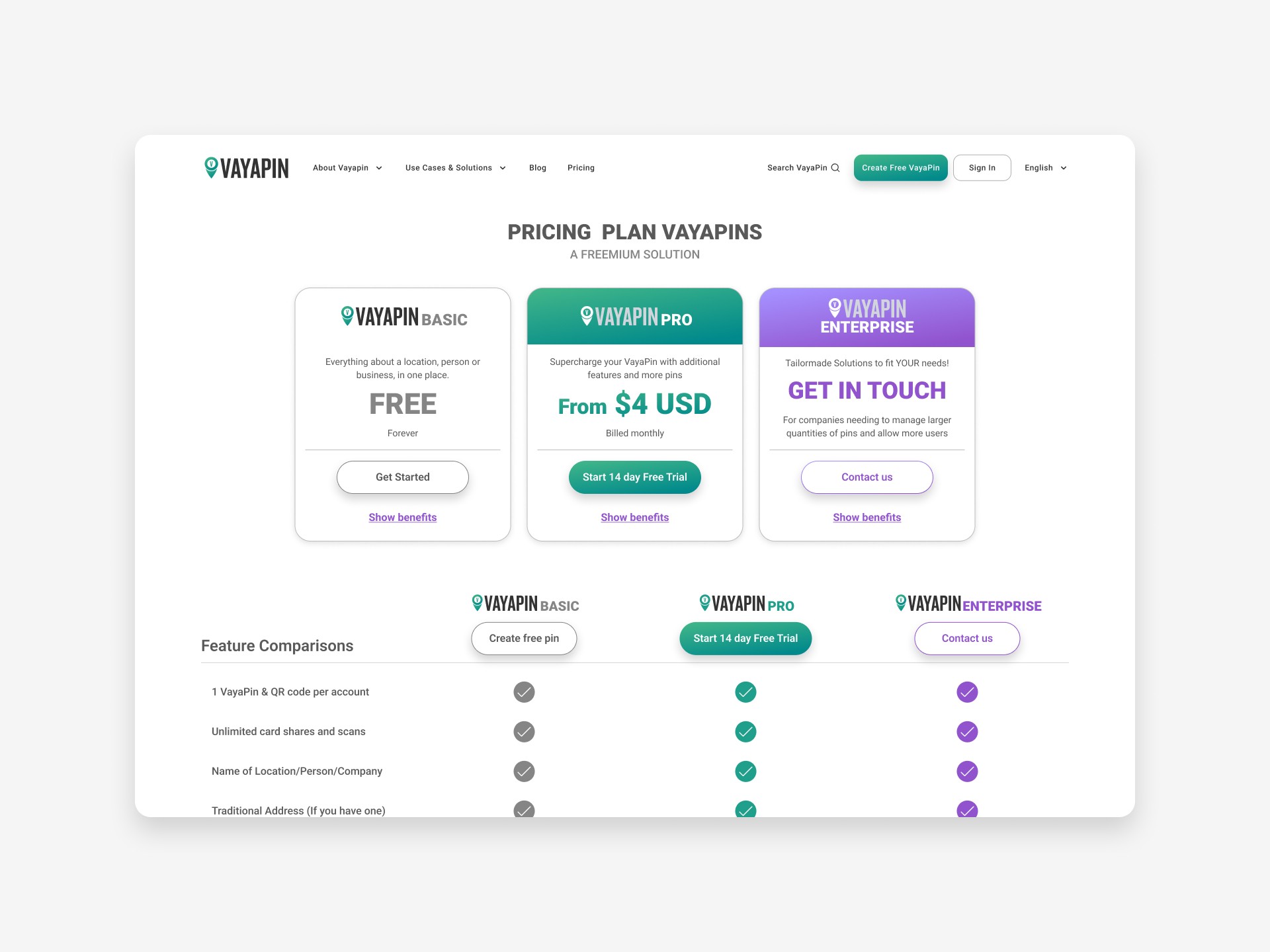 Subscriptions and pricing page