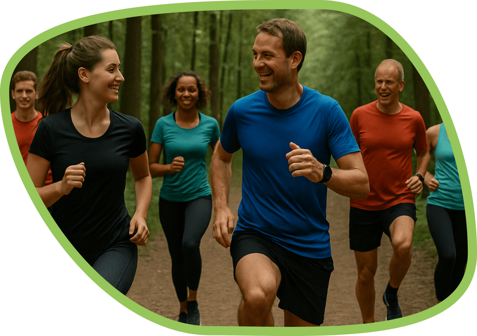 Sportieve hardlopers in groepsverband door de natuur van Den Haag