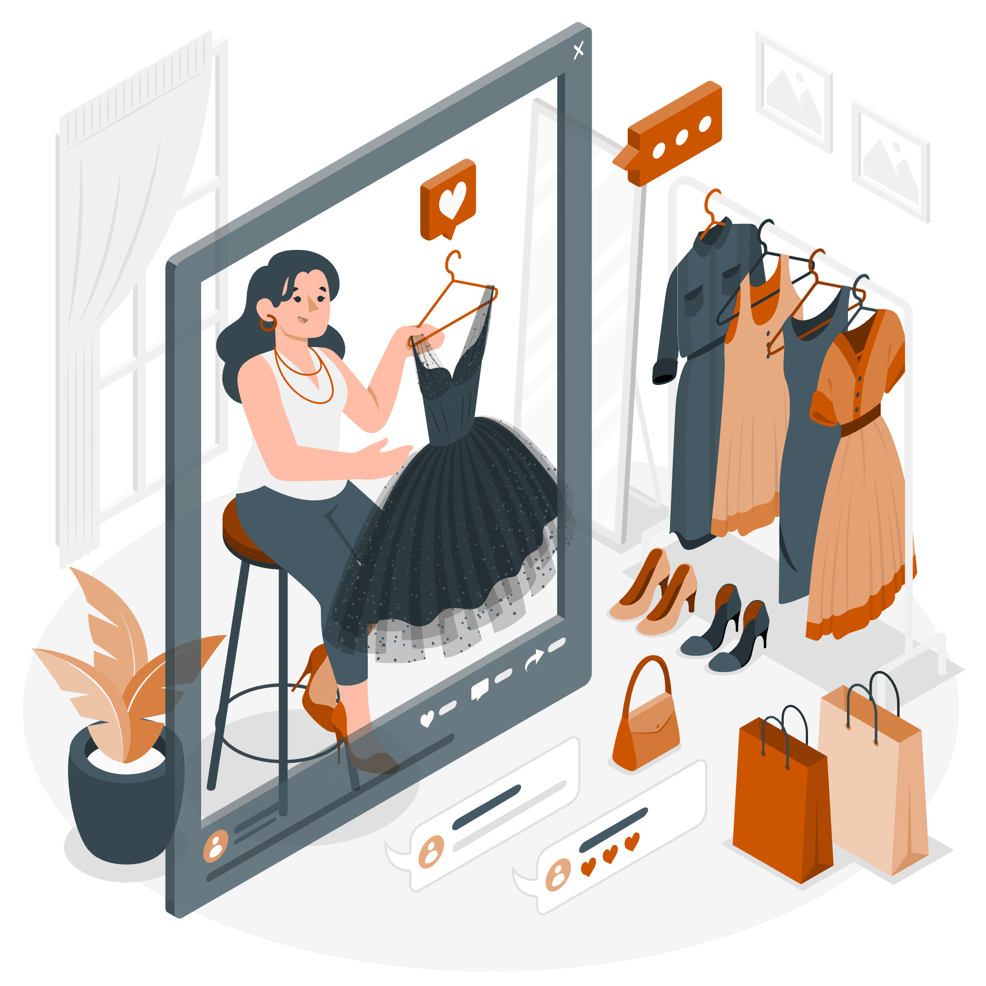 illustration of lady selling dresses