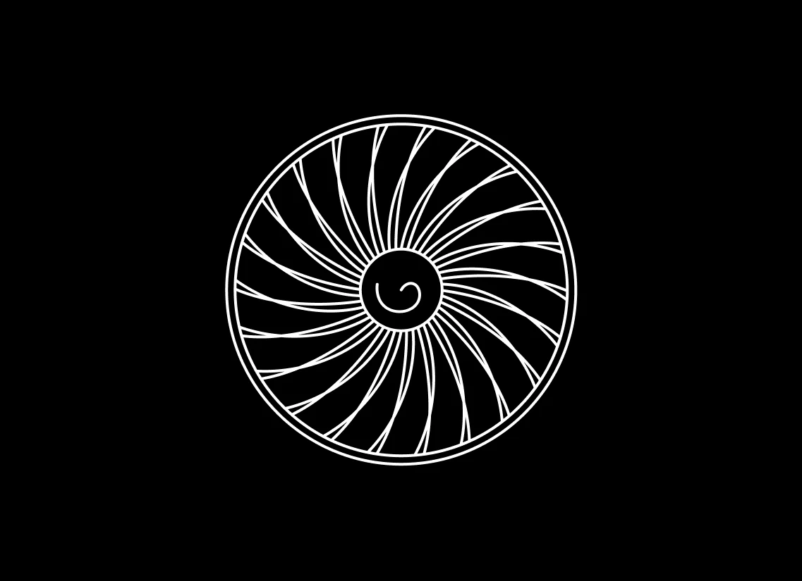 Line icon of a jet engine turbofan seen from the front, representing digital twins for aerospace