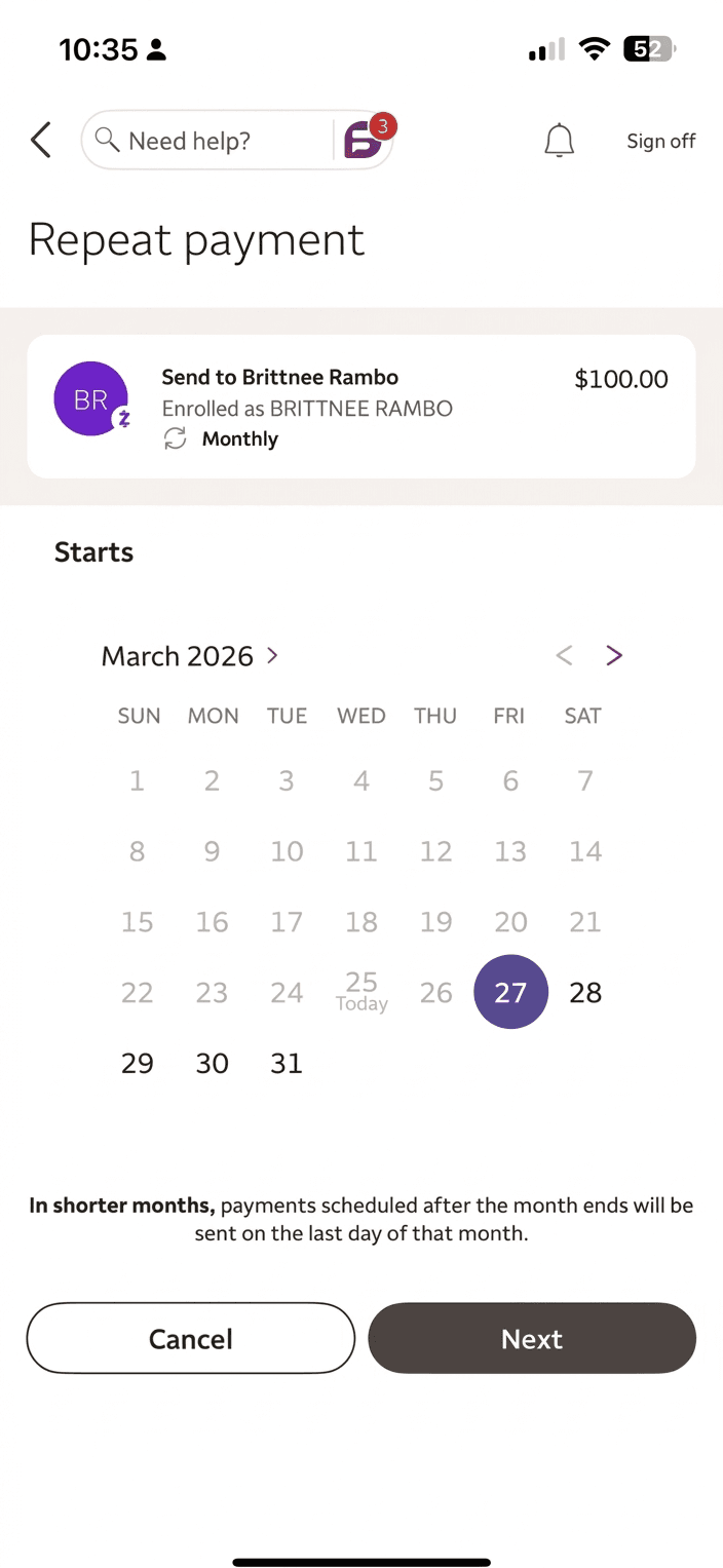 Calendar picker showing end-of-month disclosure