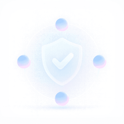 Shield icon with checkmark surrounded by four glowing nodes, representing Quboid’s real-time audit and compliance monitoring.