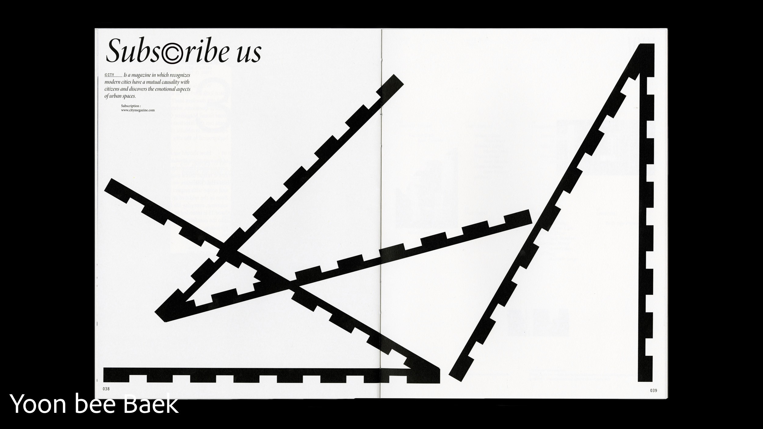 Magazine spread black and white by Yoon Bee Baek