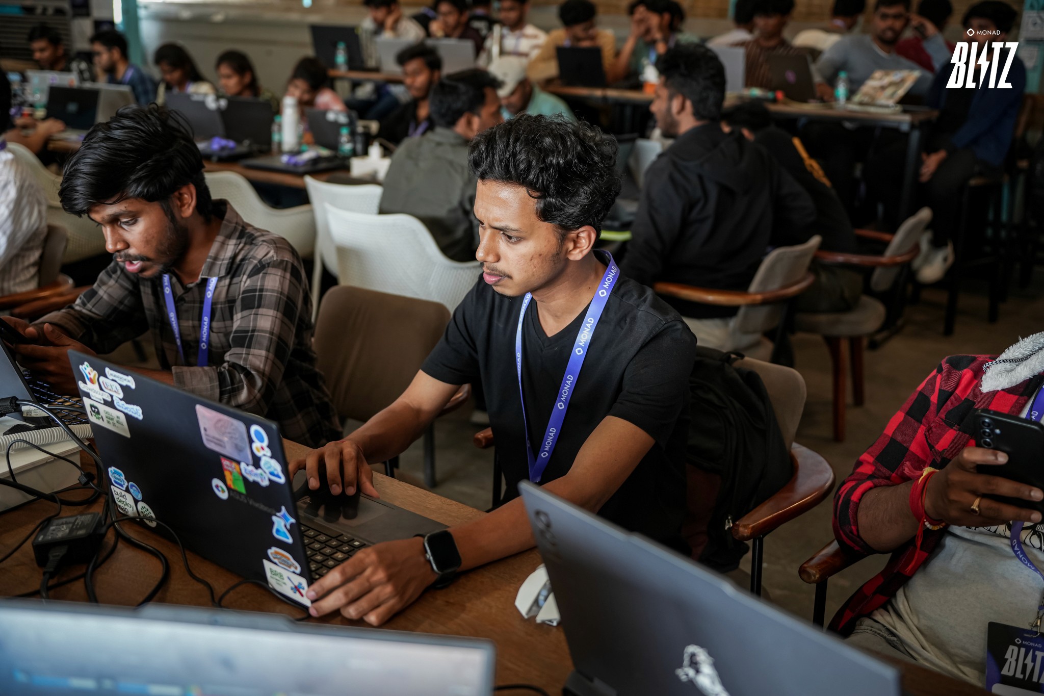 Developers coding during Monad Blitz Hyderabad one-day Web3 hackathon