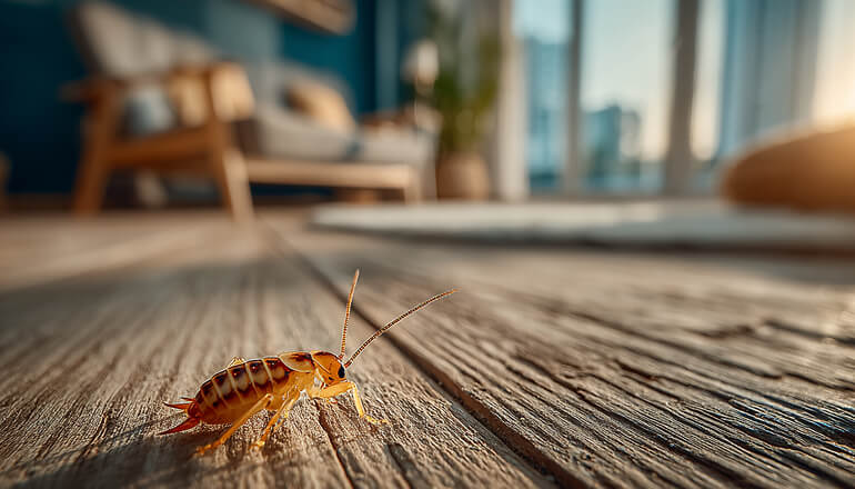 Earwig sitting on the floot in housr