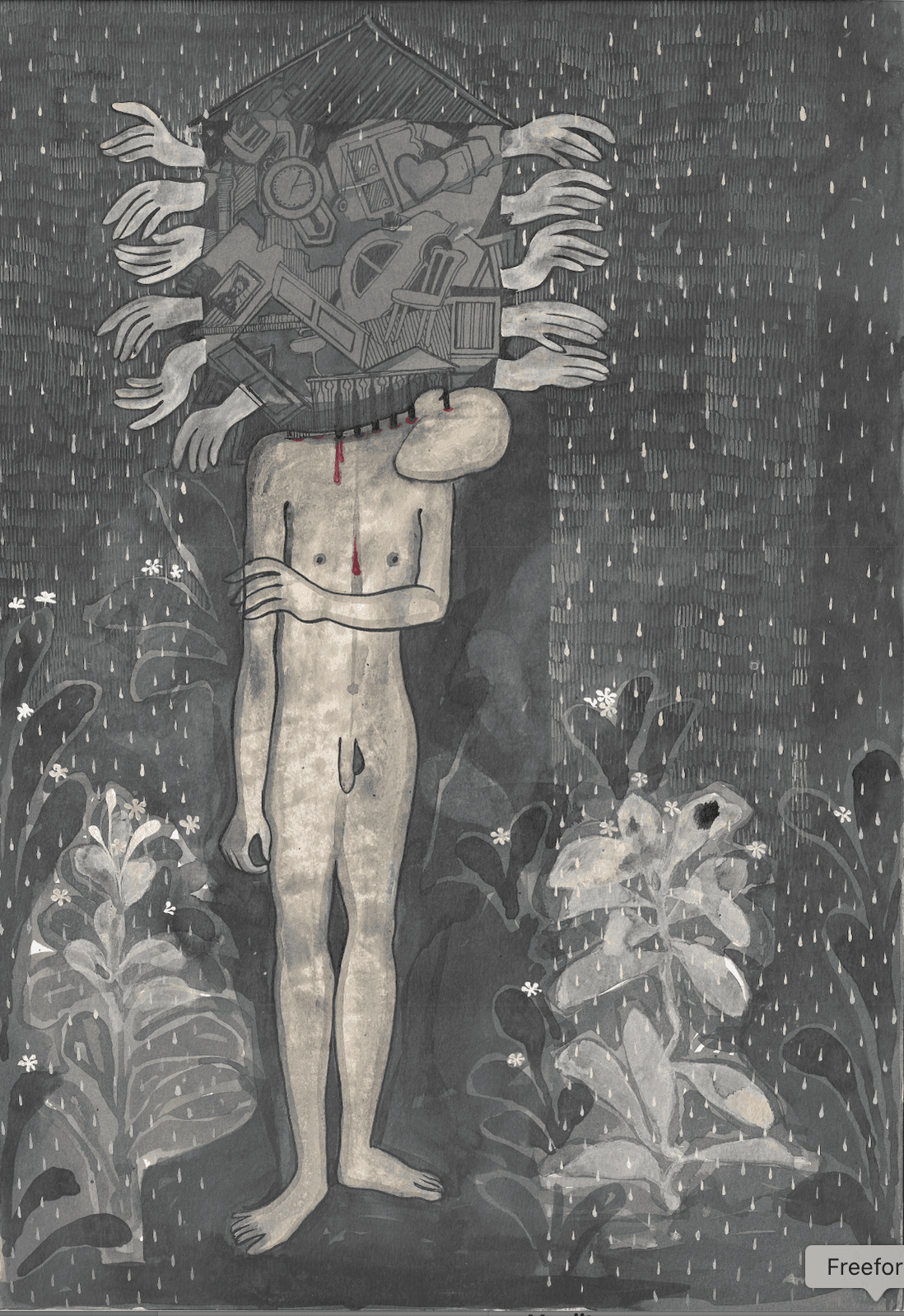 herd of sheep on road painting