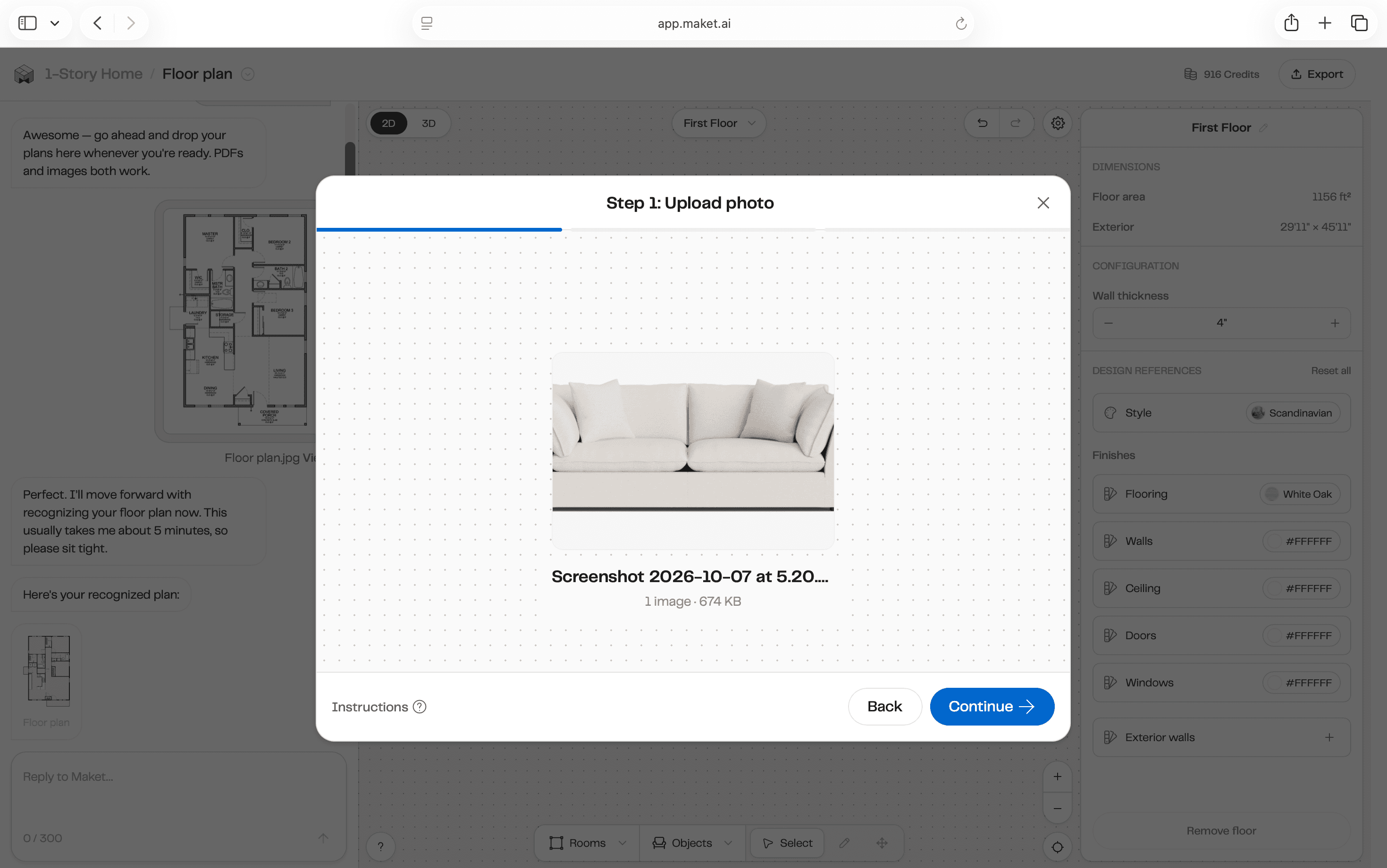 Official Maket screenshot showing the photo upload step