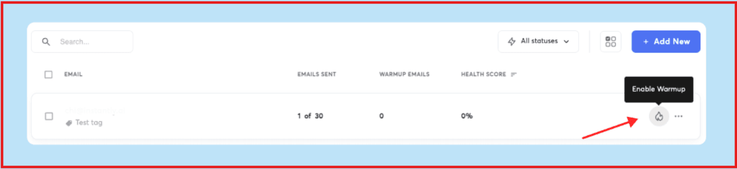 Enable warmup for your accounts on Instantly