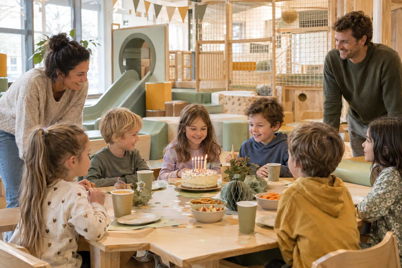 Kinder feiern Geburtstag mit erwachsenen Begleitpersonen