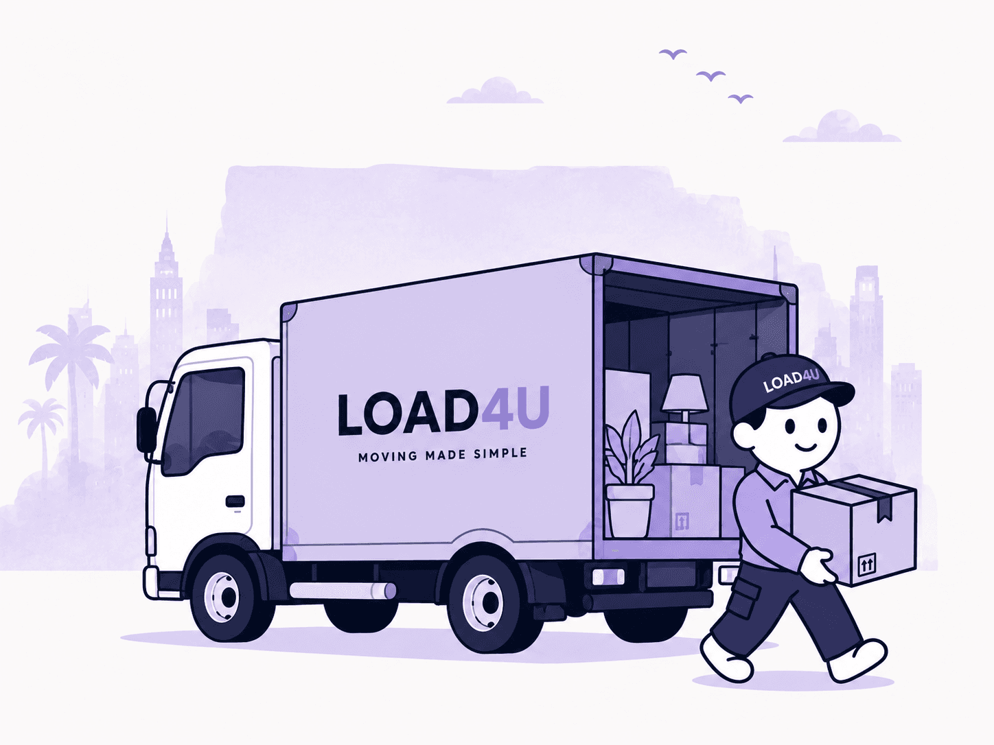 Professional movers with moving boxes