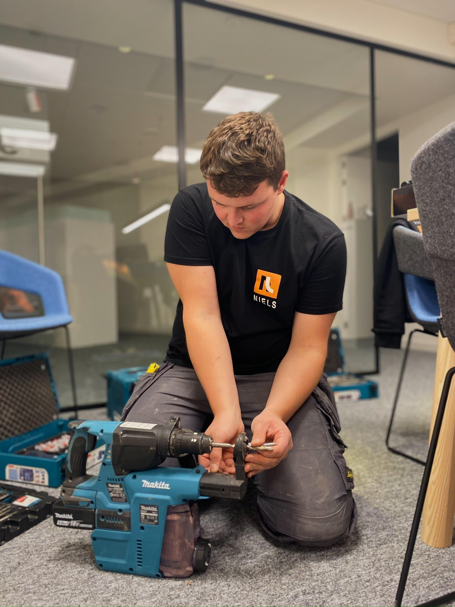 Electrician looking at cables