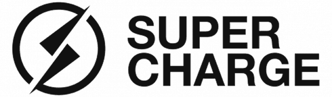 Super Charge logo with a lightning bolt inside a circle. The word "Super Charge" in bold text.