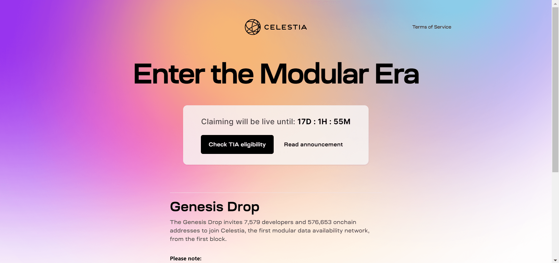 Visit Celestia Claim Airdrop Page