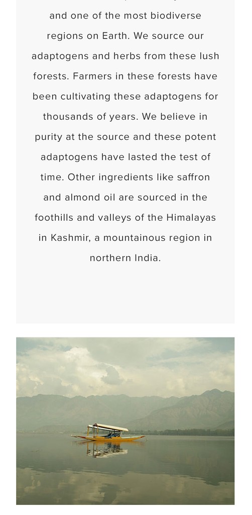 Kerala forest and Kashmir valleys as origins of Ayurvedic ingredients for Soma products