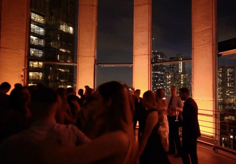 Elegant corporate reception with relaxed evening energy