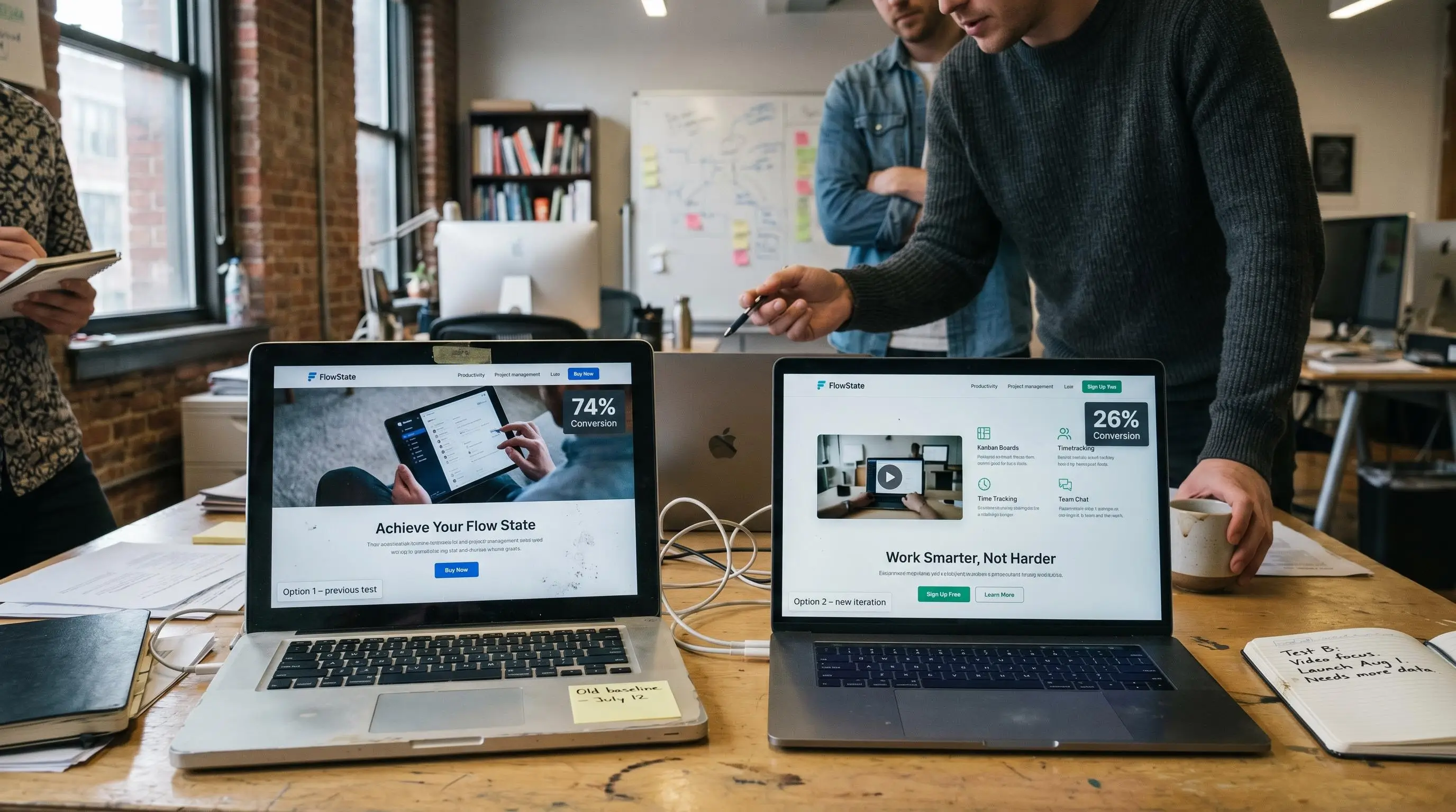 Two laptops a/b testing 