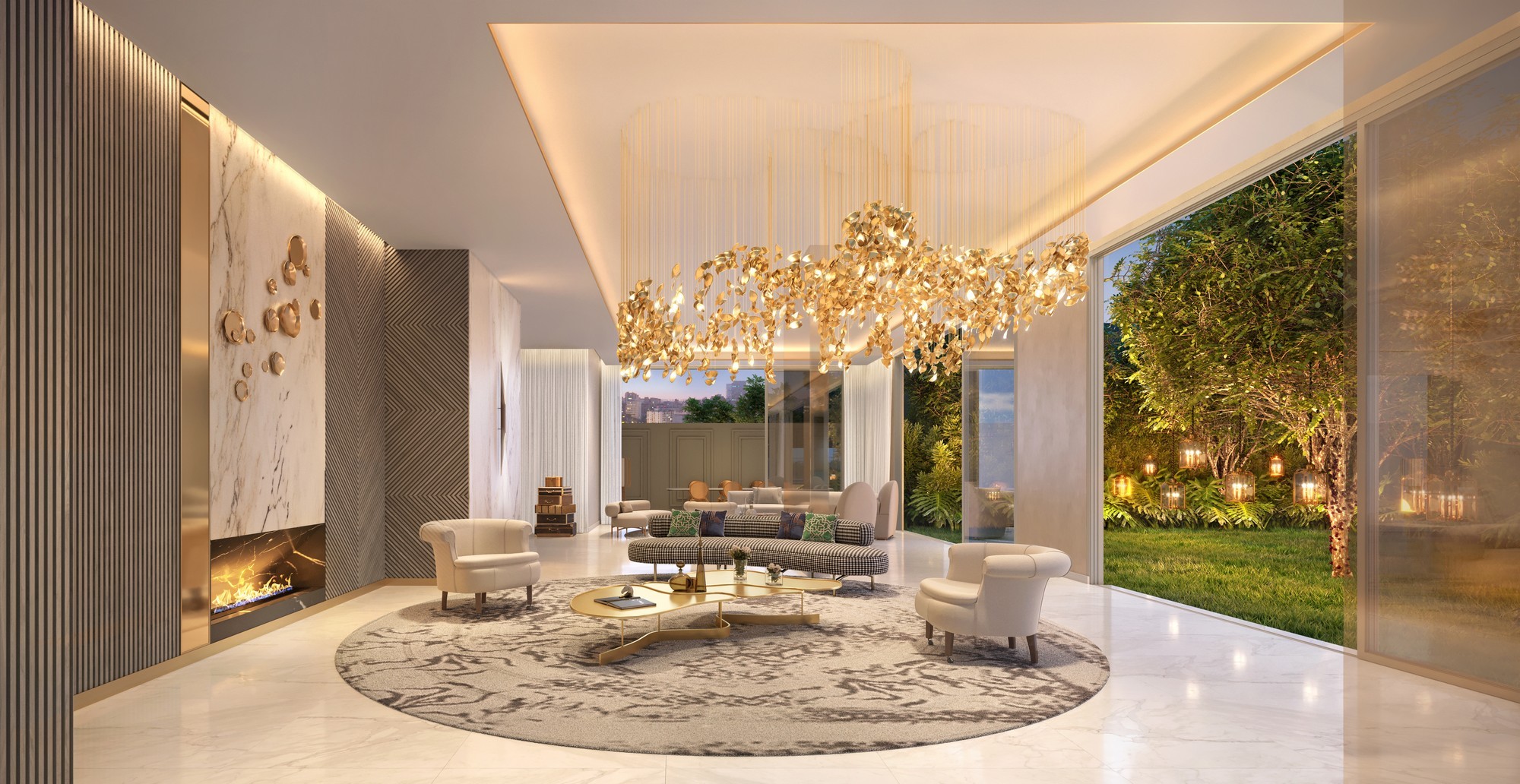 Curved modern skyscraper against a clear blue sky.