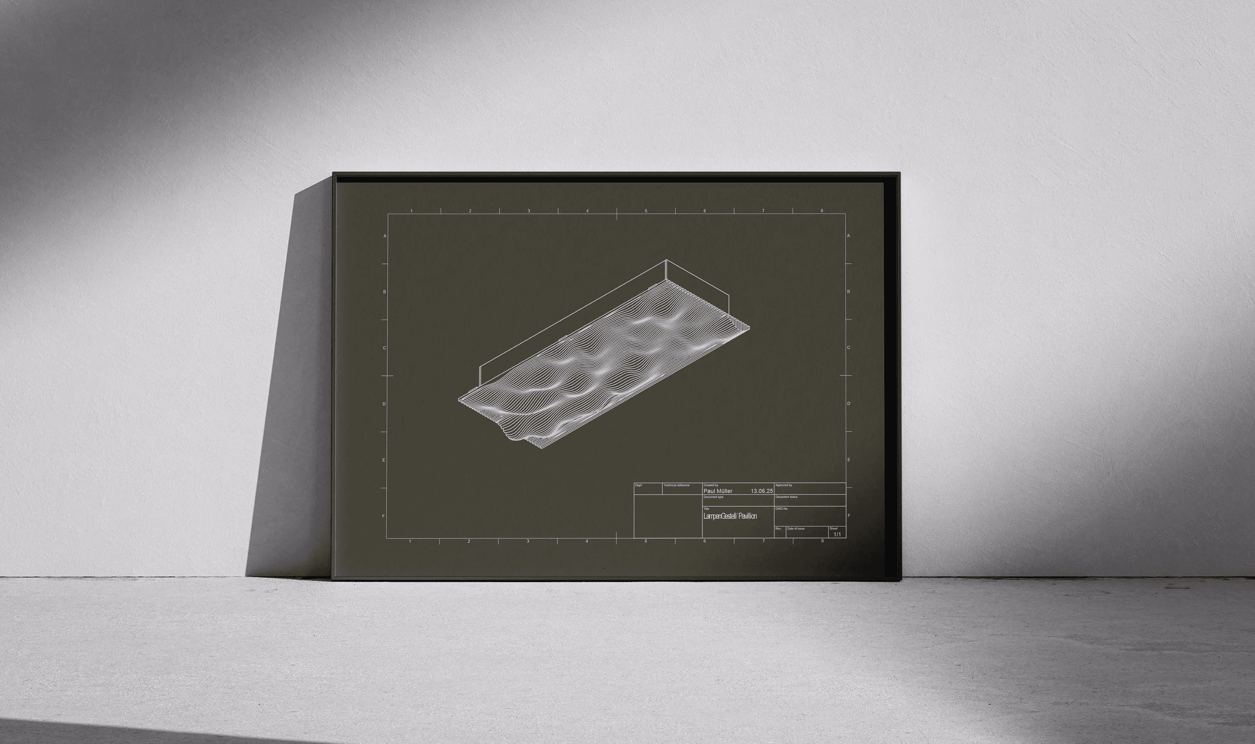 Technische Produktzeichnung einer Lampe von Paul Müller Production