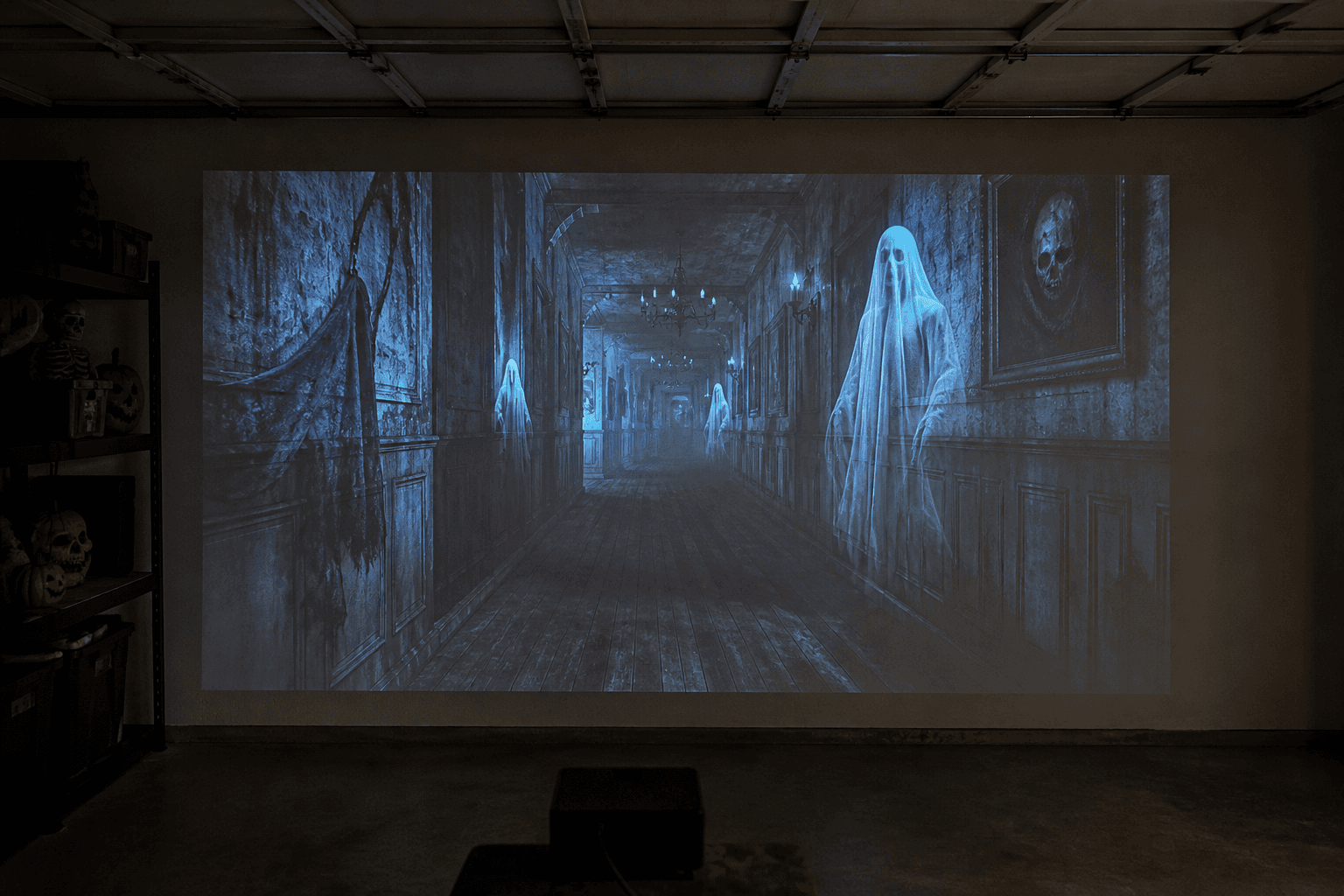 Original example of a wall projection for Halloween