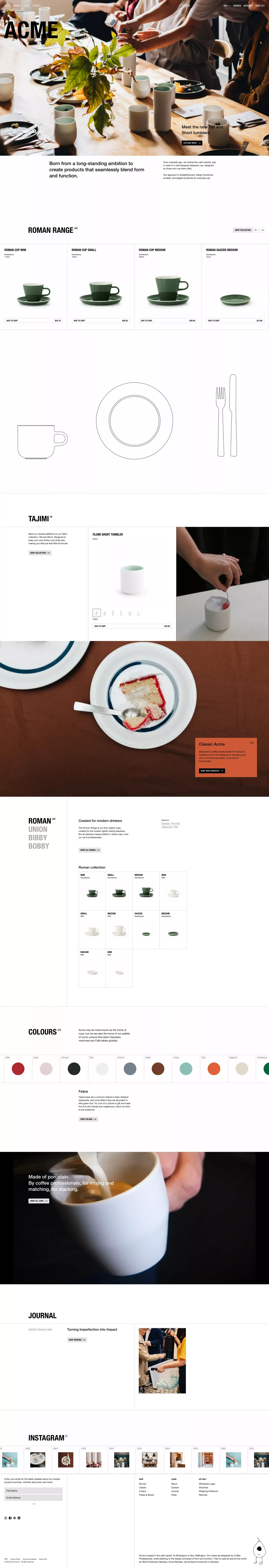 Acme Cups ecommerce page screenshot showcasing Ecommerce and Food & Drinks design