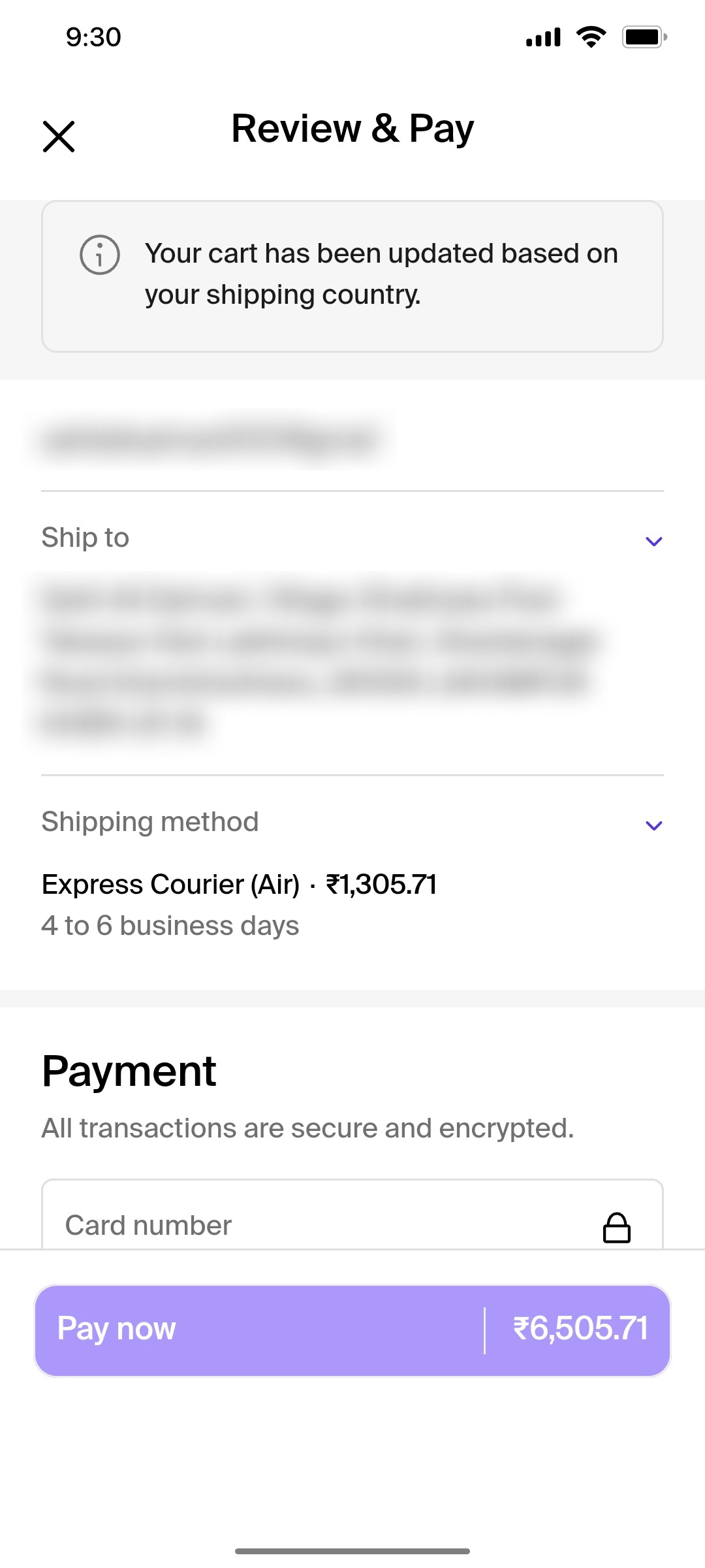 Shop App Review & pay Screen