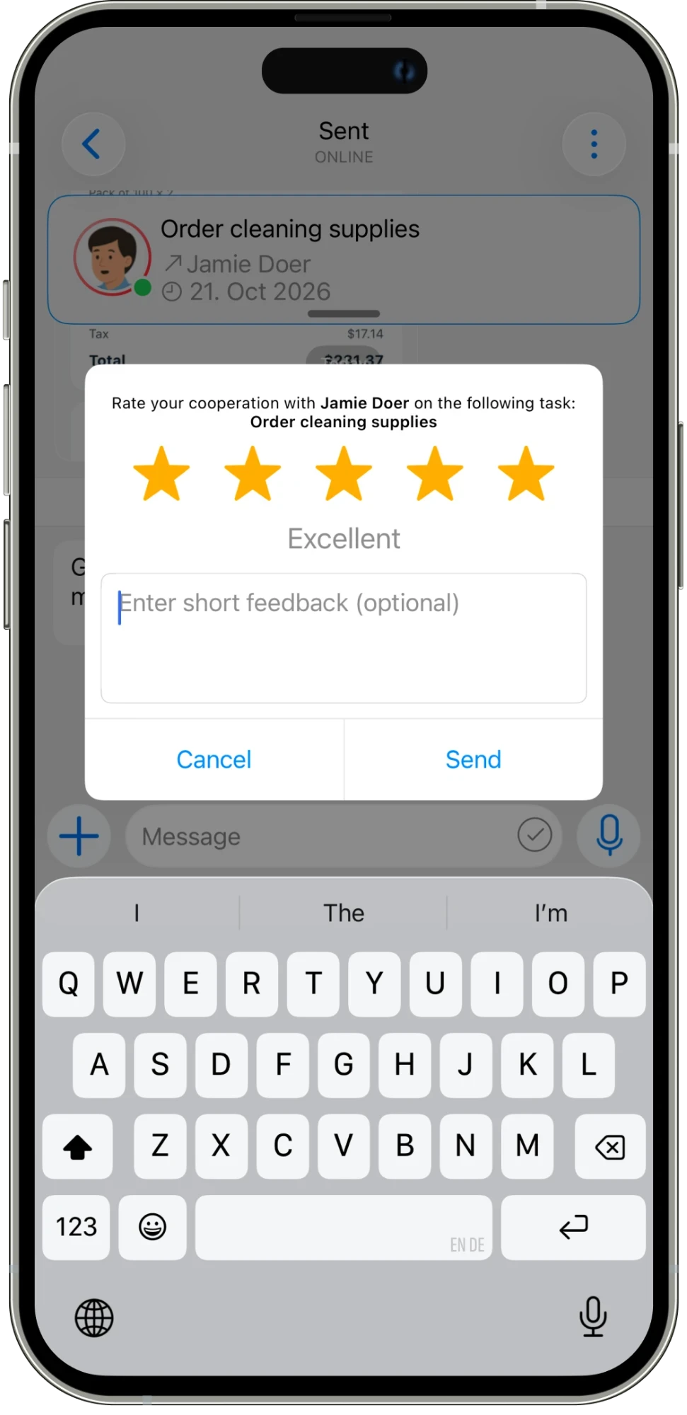 Rating the task with five stars
