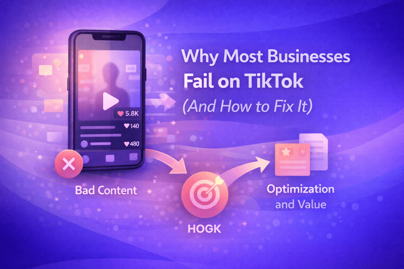 Diagram highlighting reasons businesses fail on TikTok and how to improve results
