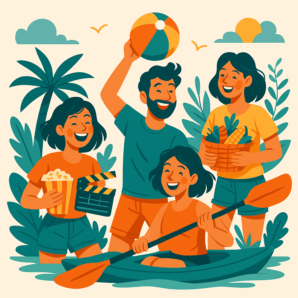 Family enjoying fun summer activities