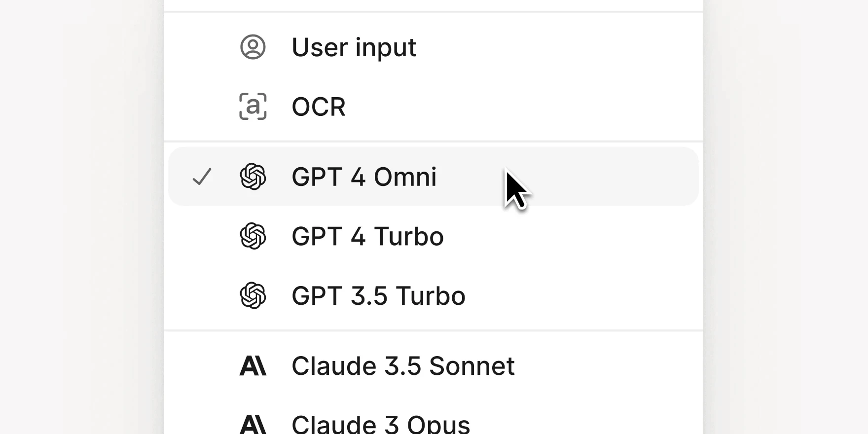 Selecting GPT-4o as the desired model