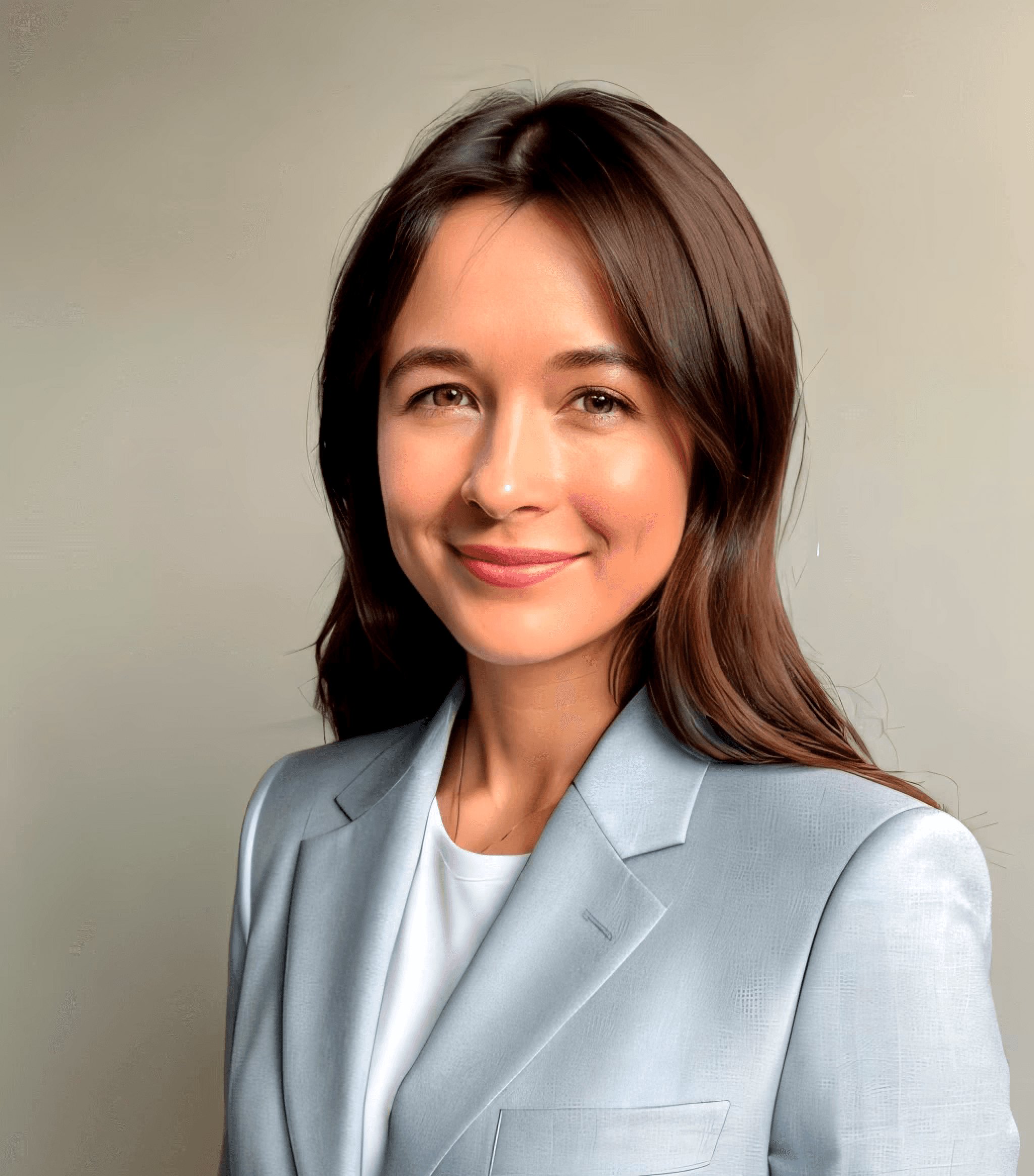 Portrait of Sophia Martinez, Creative Director at Vistaire, smiling outdoors with a tablet.