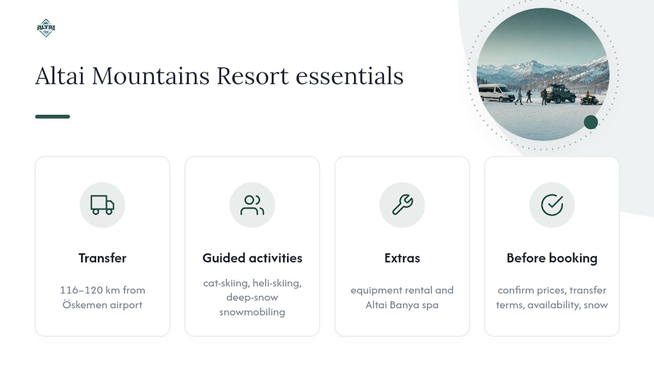 Diagram of travel planning from Öskemen to Altai Mountains Resort