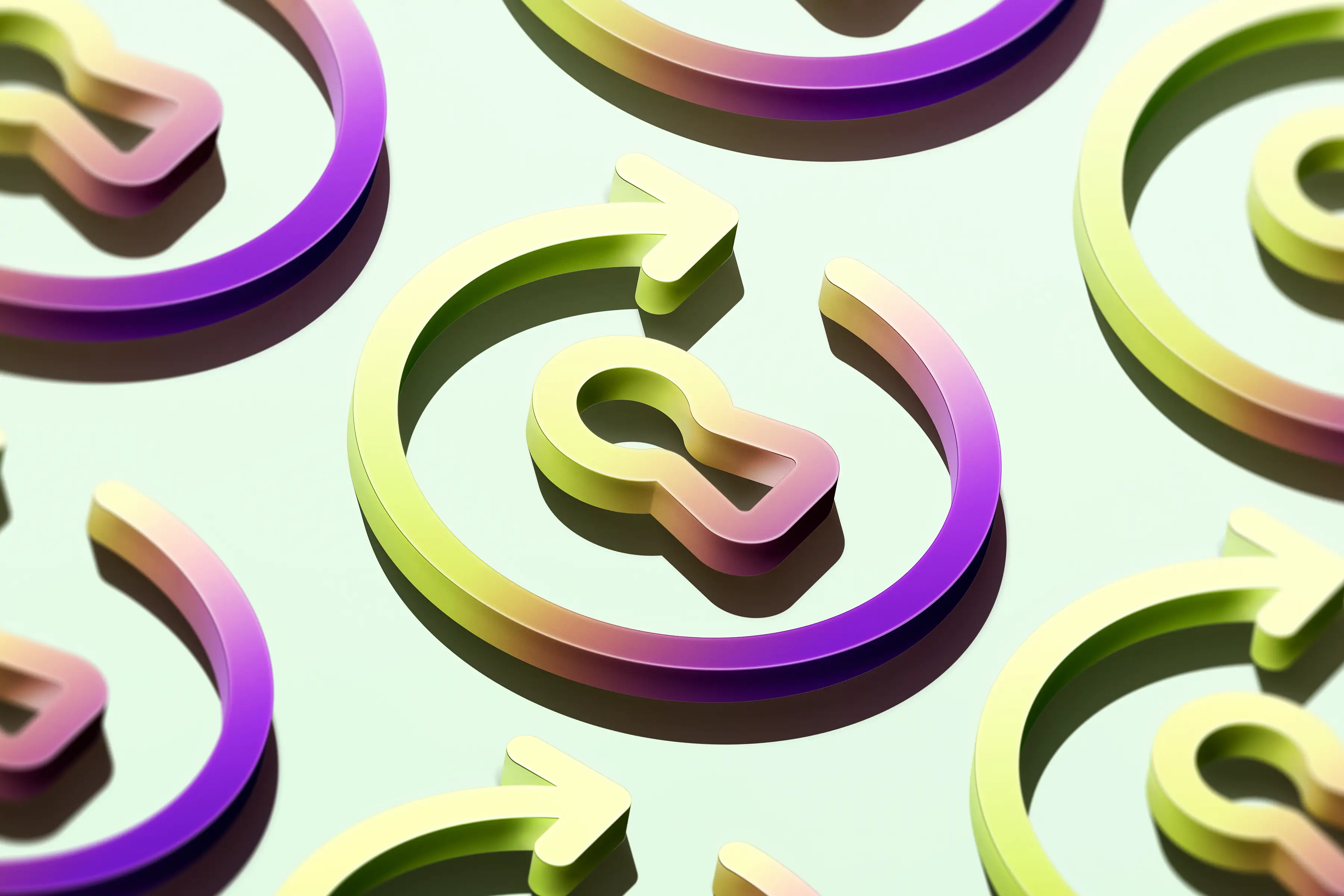 A 3D illustration of reset password icons in a colorful repeating pattern.