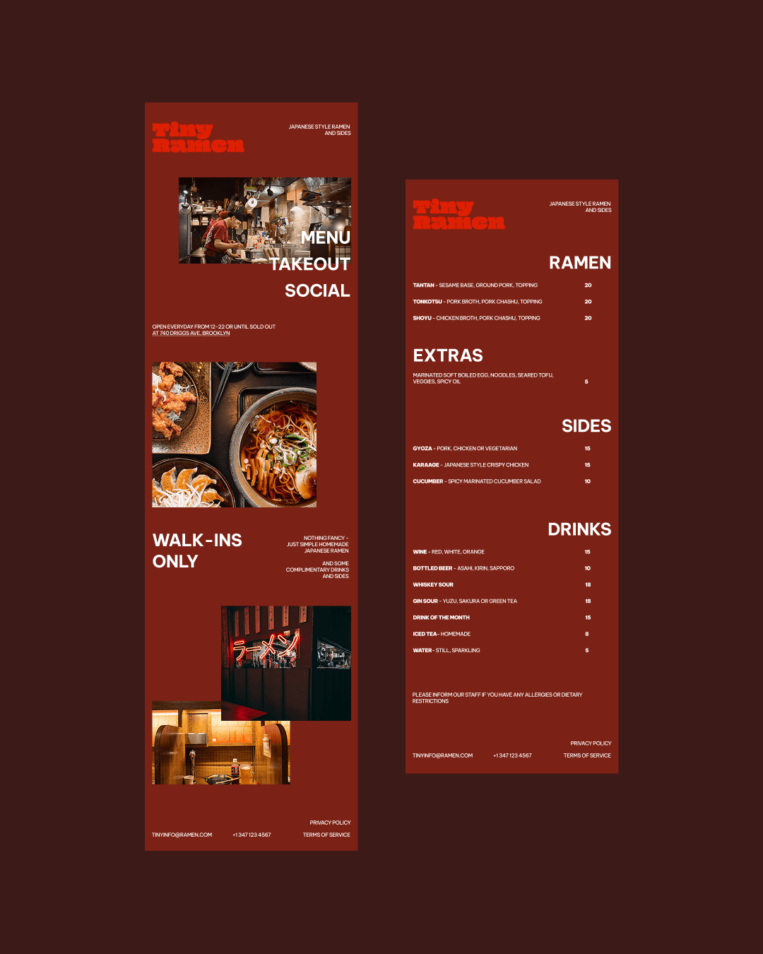 Mobile-first web design for a ramen restaurant.