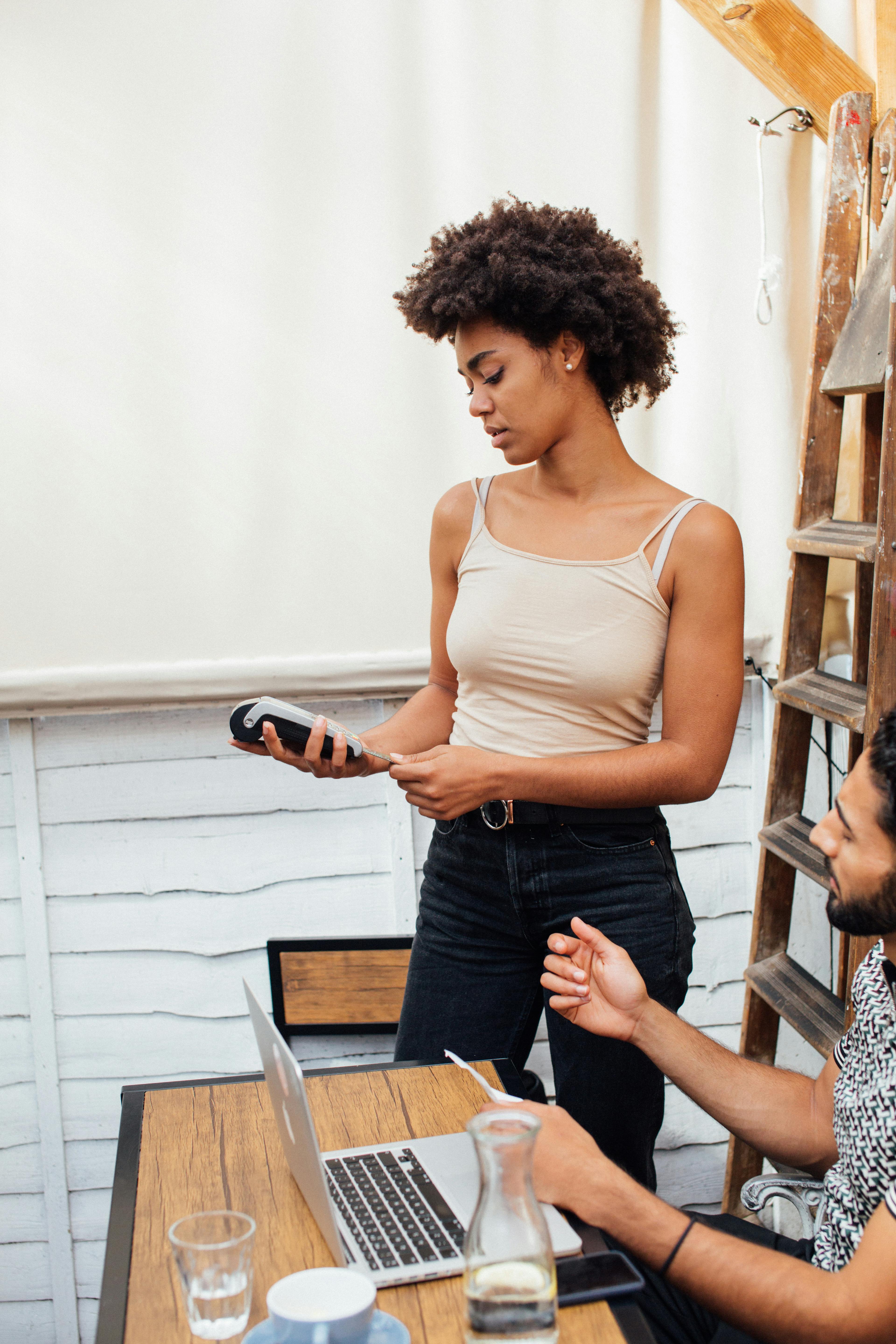 Two persons making a financial transactions