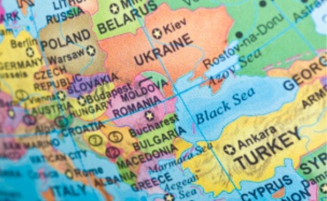 This is an image of a part of globe showing Eastern Europe focusing on Black Sea