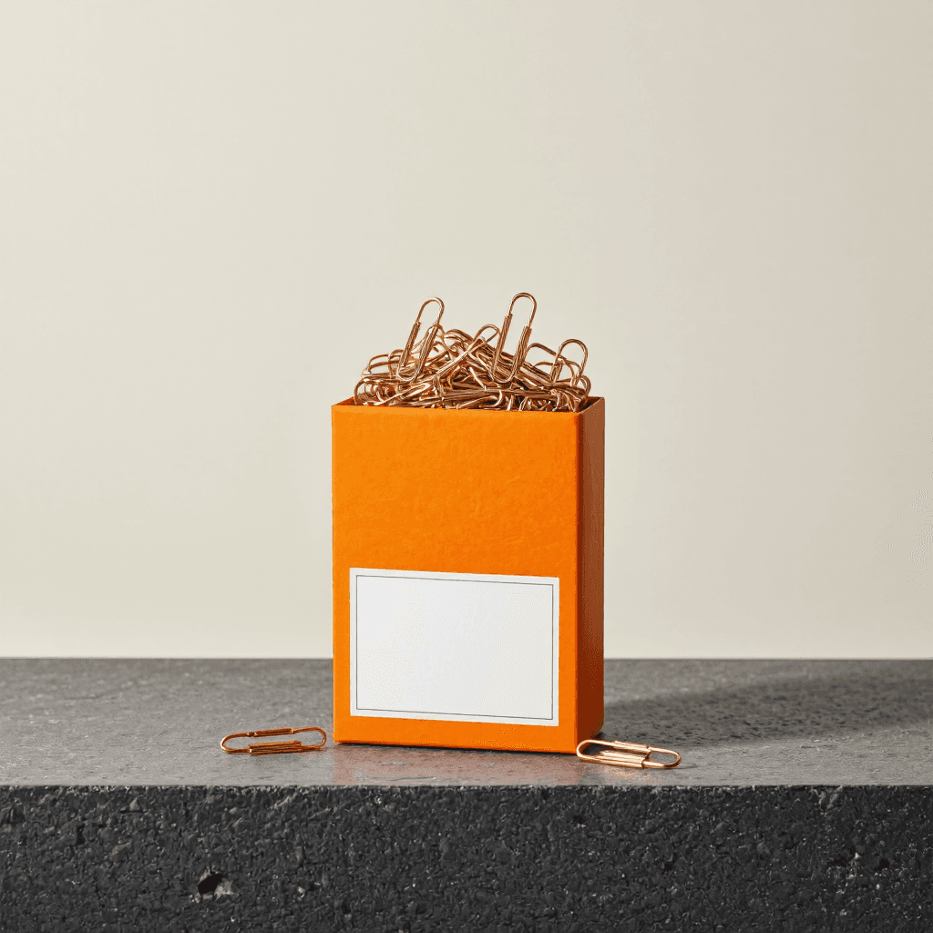 product photography of box of paper clips