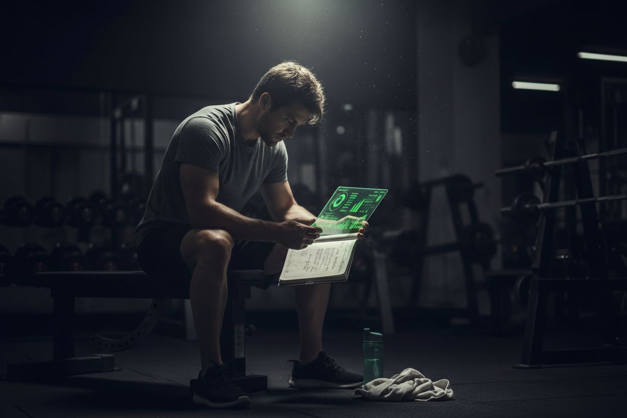 Person reviewing workout notes after a session