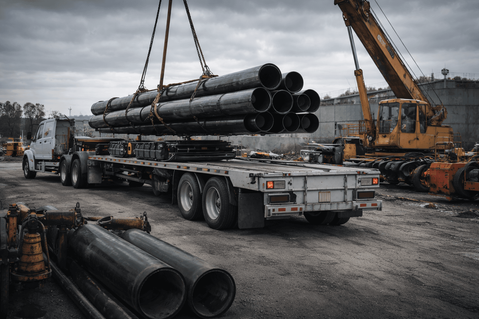View of containers in motion at a large logistics hub located in a port.