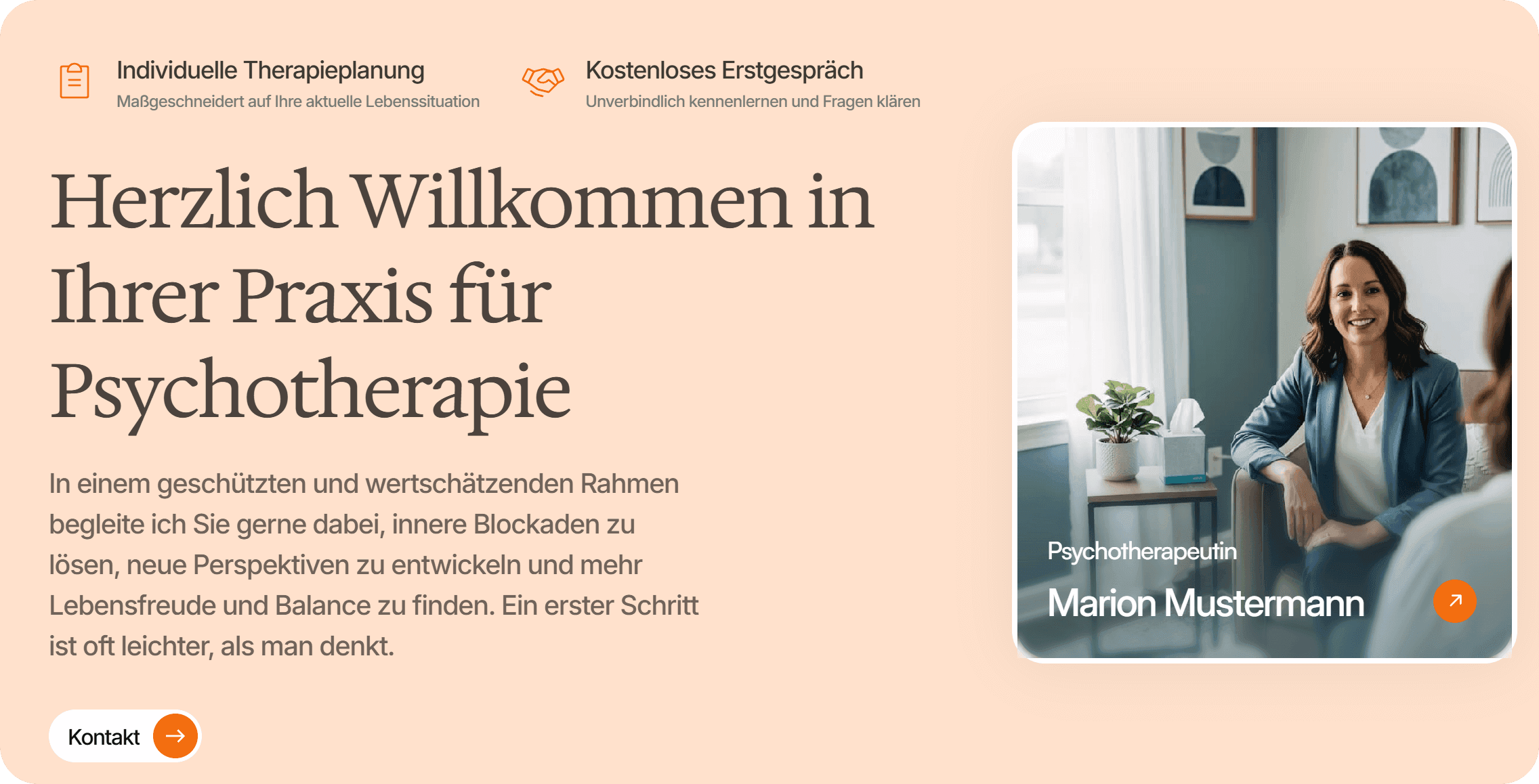 die Hero-Section eines Psychotherapeuten