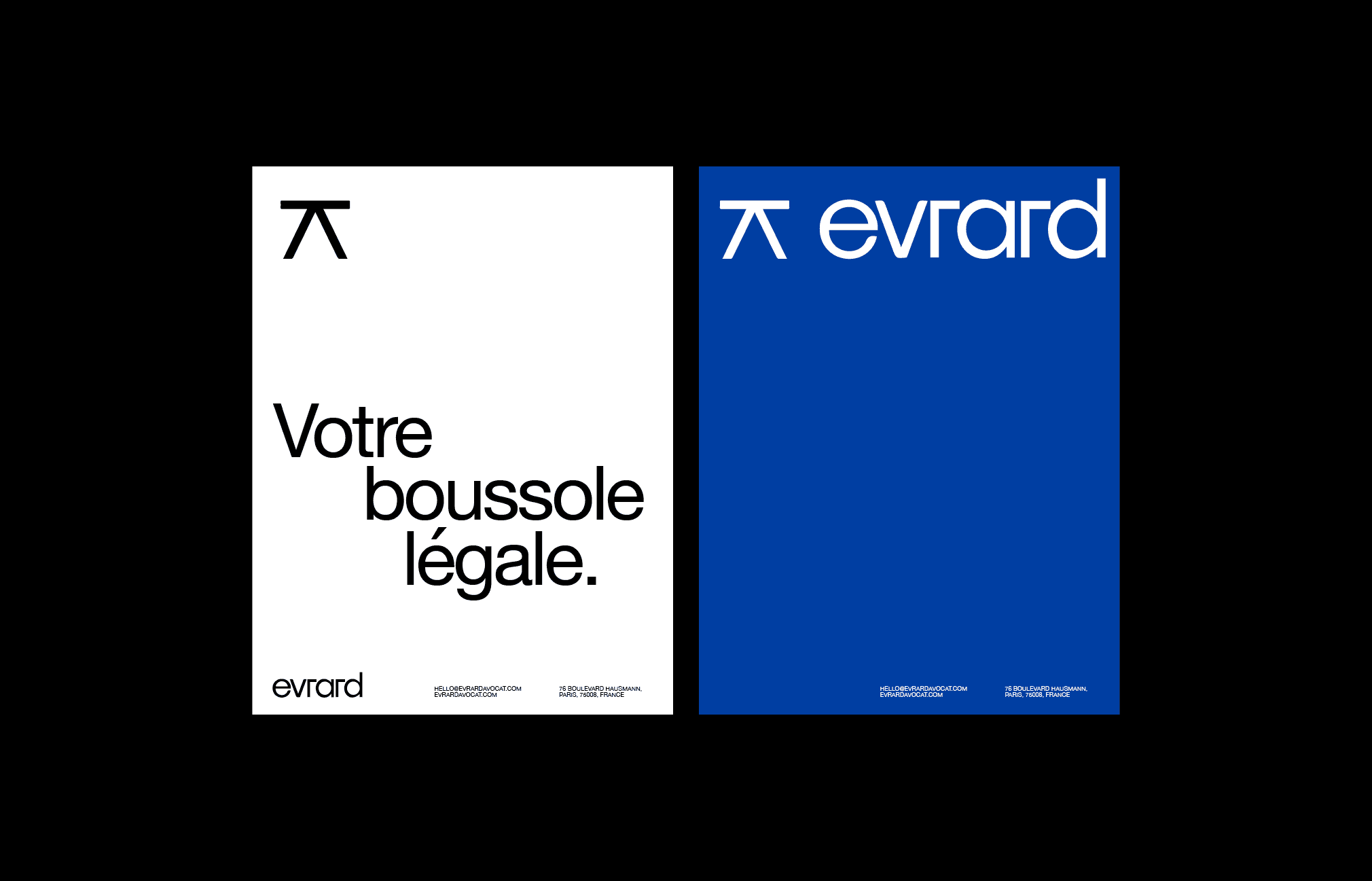 Affiches Evrard avec texte 'Votre boussole légale'