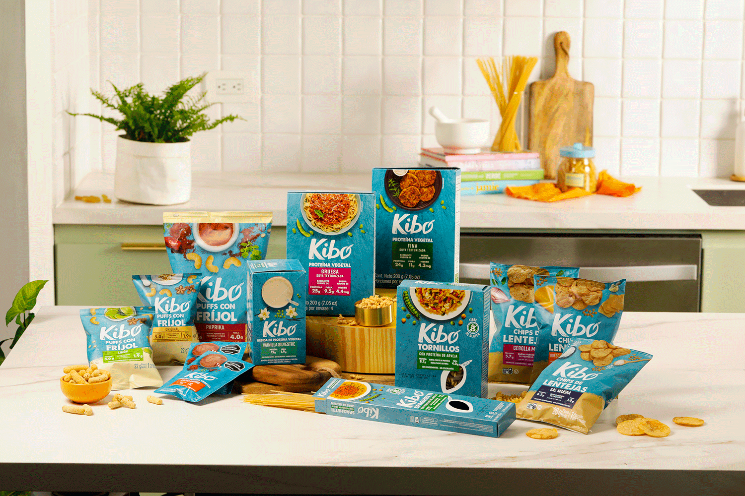Display of Kibo foods packaging portfolio