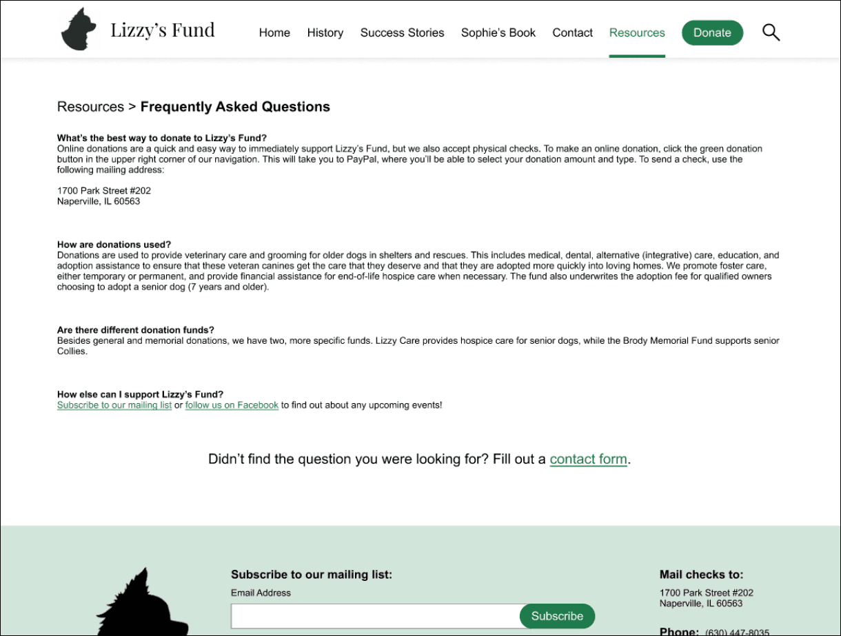 High-fidelity FAQ page wireframe