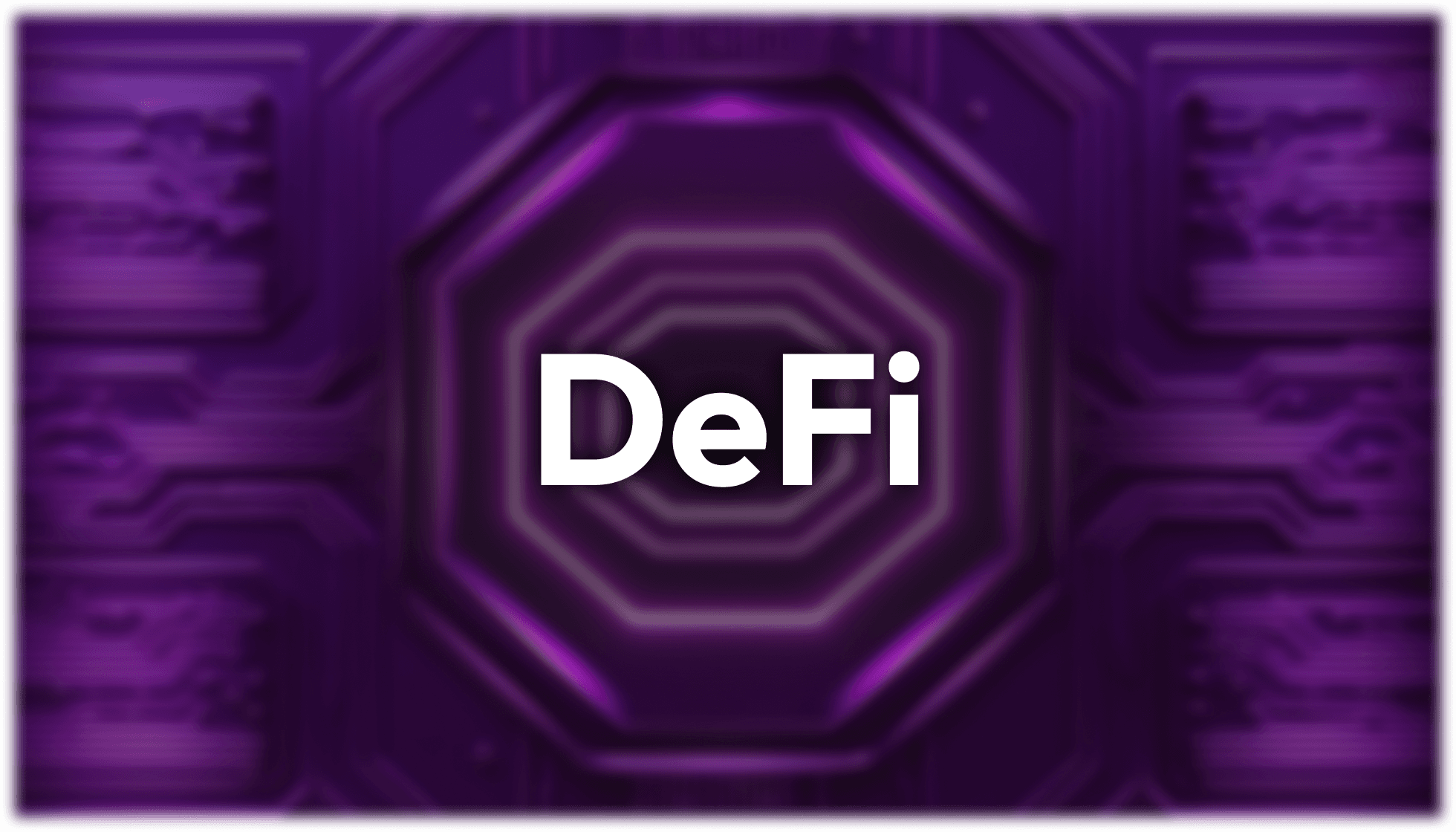 Interactive sign displaying ‘DeFi’ in a modern design, guiding users to the decentralized finance page for insights into DeFi protocols and tools.