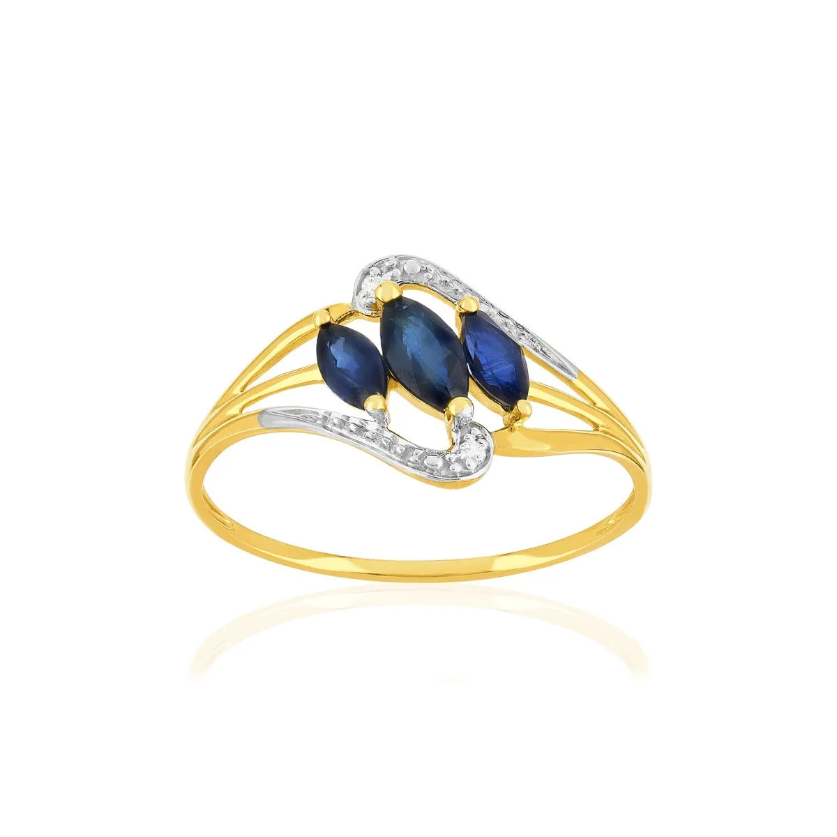 Bague en or jaune 375 sertie de diamants et saphirs