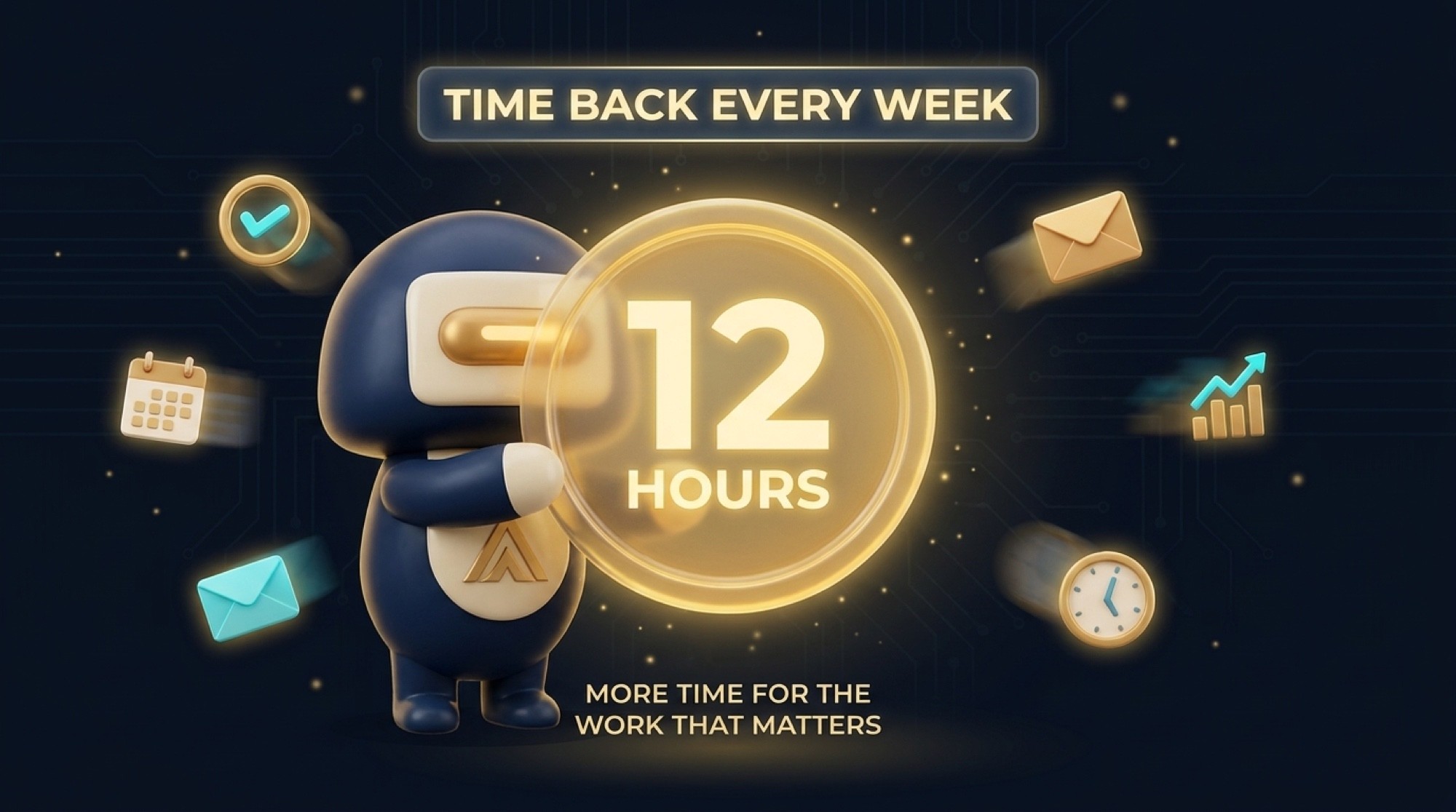 Bean holding a glowing 12 HOURS medallion under a banner reading TIME BACK EVERY WEEK