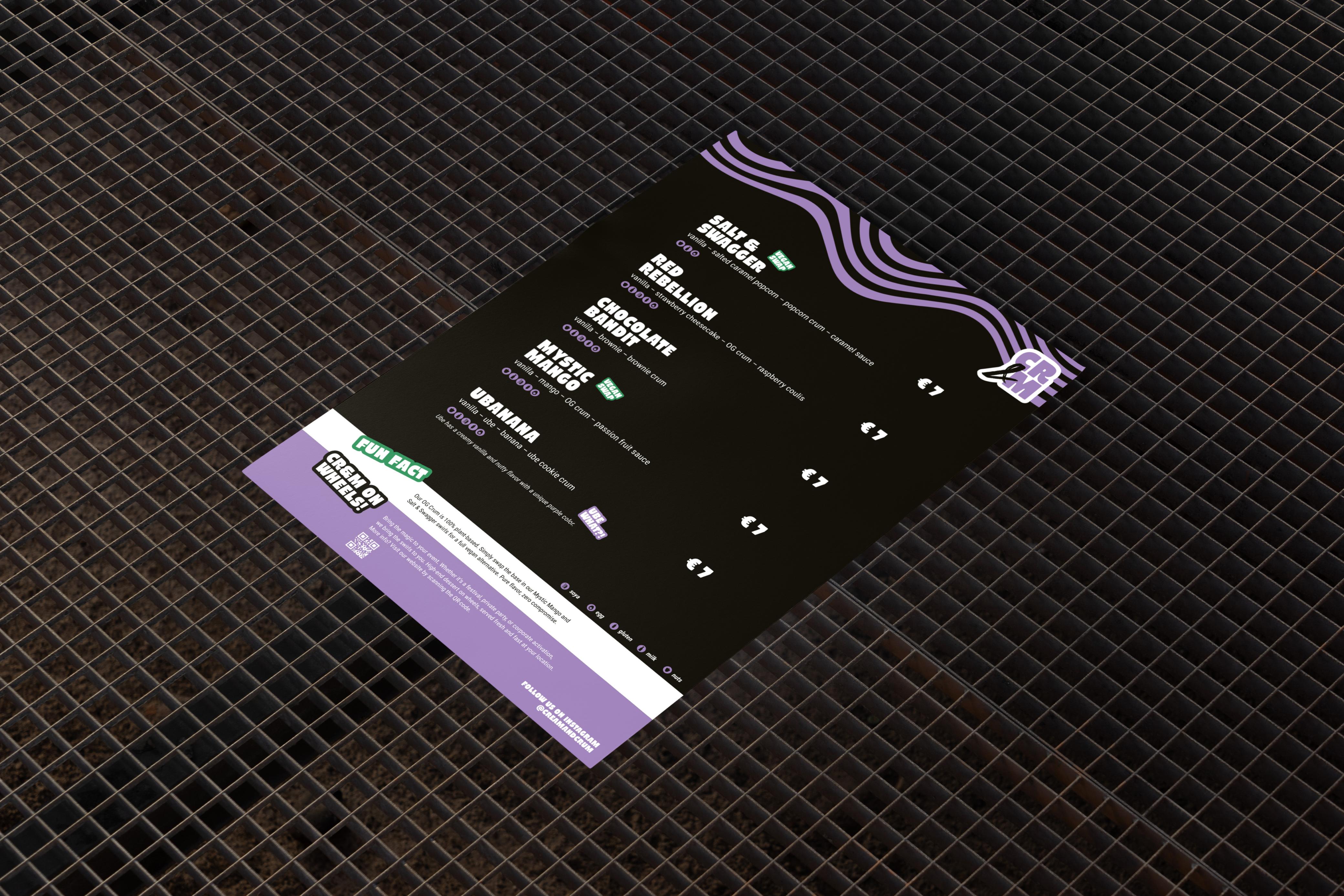 menu cream&crum belgië foodtruck ice cream dessert