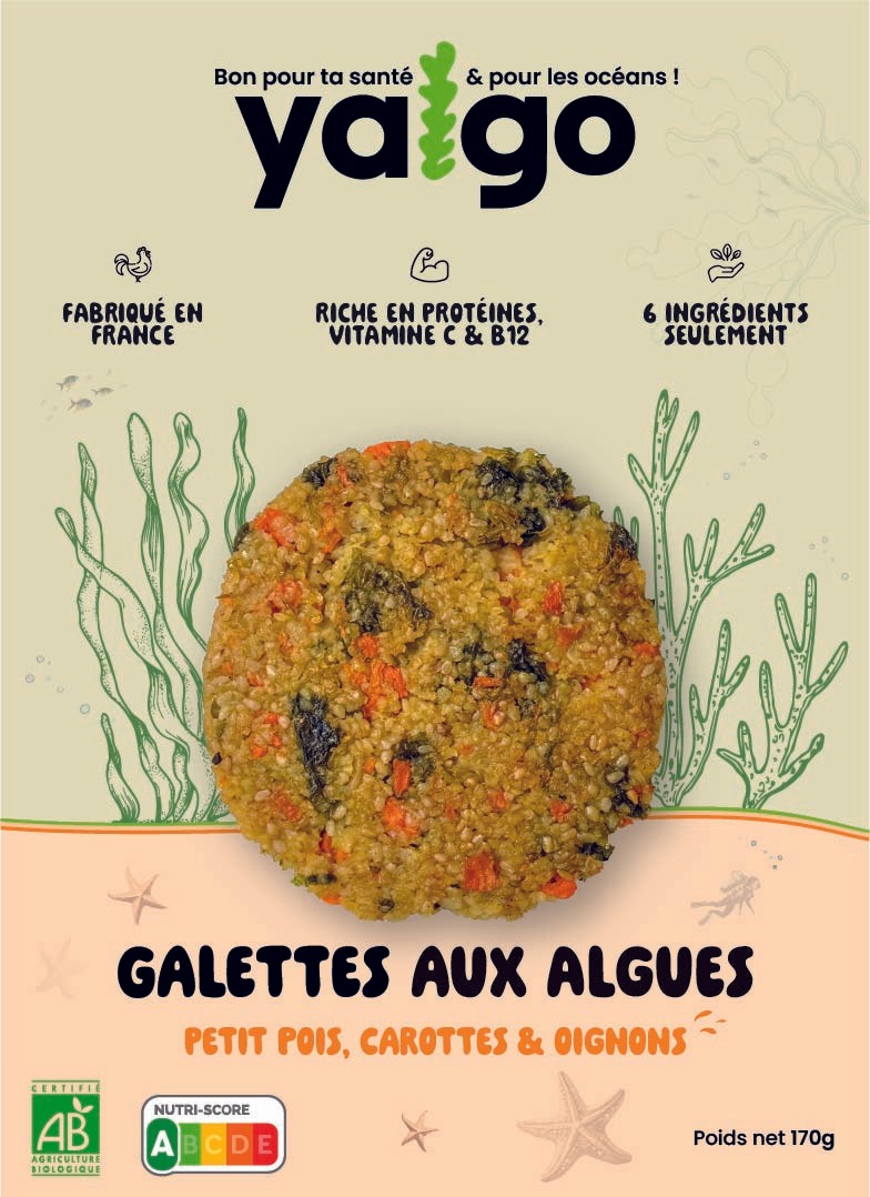 Packaging Yalgo, Galette végétale aux algues petits poids carottes et oignons