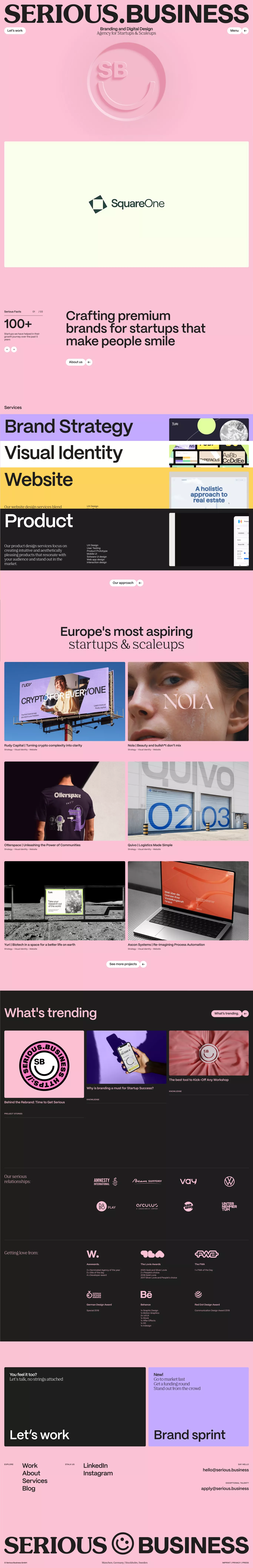 Premium Branding for Serious Startups portfolio page screenshot showcasing Design and Tech design